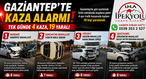 GAZİANTEP’TE KARA GÜN: 4 AYRI KAZA, 19 YARALI