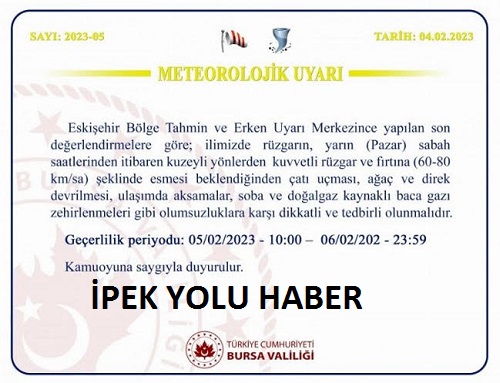 Bursa Valiliğinden ve Meteoroloji Genel Müdürlüğünden uyarılar geldi