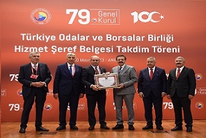 YTSO Başkanı Demiryürek’e TOBB Hizmet Şeref Belgesi verildi.