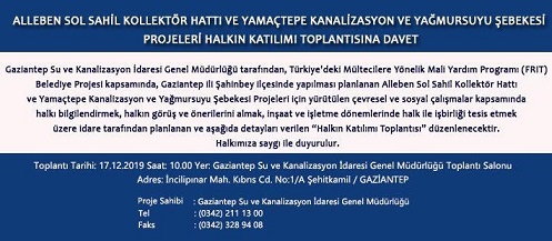 -GASKİ, ALLEBEN SOL SAHİL KOLEKTÖR HATTI VE YAMAÇTEPE KANALİZASYON VE YAĞMURSUYU ŞEBEKESİ PROJESİNİ ANLATACAK