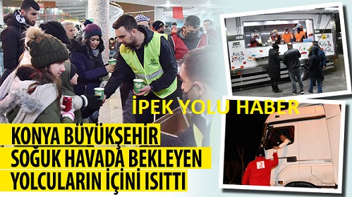 Konya Büyükşehir Soğuk Havada Bekleyen Yolcuların İçini Isıttı