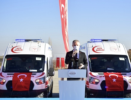 SAĞLIK BAKANLIĞINCA GAZİANTEP’E GÖNDERİLEN 38 AMBULANS TÖRENLE HİZMETE ALINDI