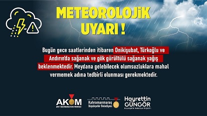 Onikişubat, Türkoğlu ve Andırın’da  Sağanak Yağış Uyarısı!