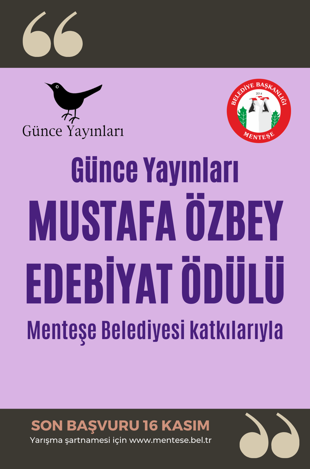 MUSTAFA ÖZBEY EDEBİYAT ÖDÜLÜ MUĞLA MENTEŞE’DE VERİLECEK
