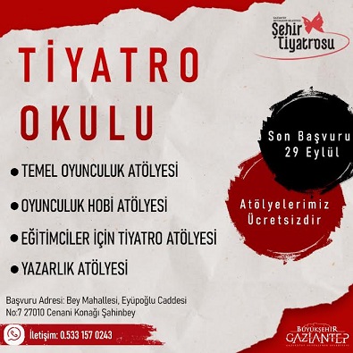 GAZİANTEP BÜYÜKŞEHİR BELEDİYESİ ŞEHİR TİYATROSU, TİYATRO OKULU AÇIYOR